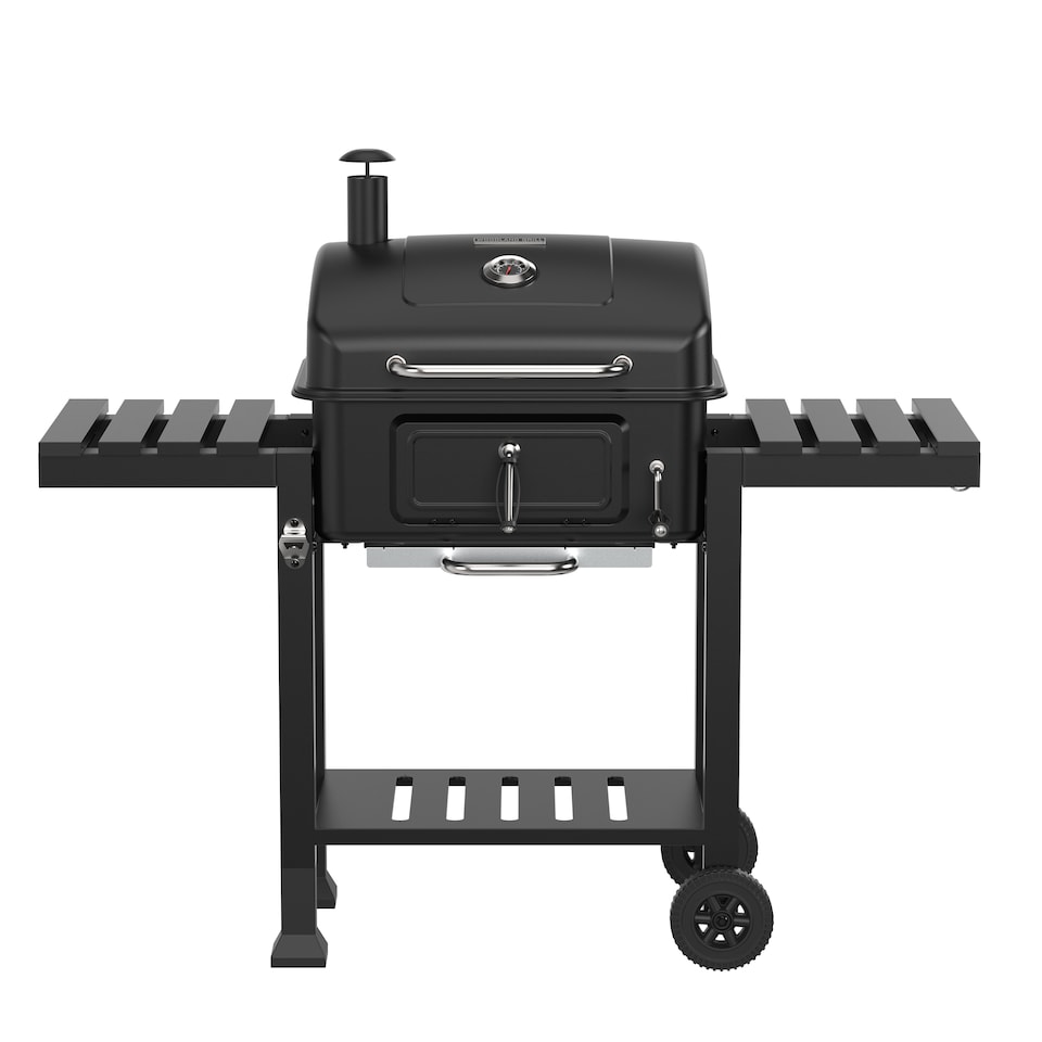 image 1 of Woodland Grill Charcoal BBQ Grill with Foldable Side Shelves, Black - OC01CBQ1032 | Black | 1