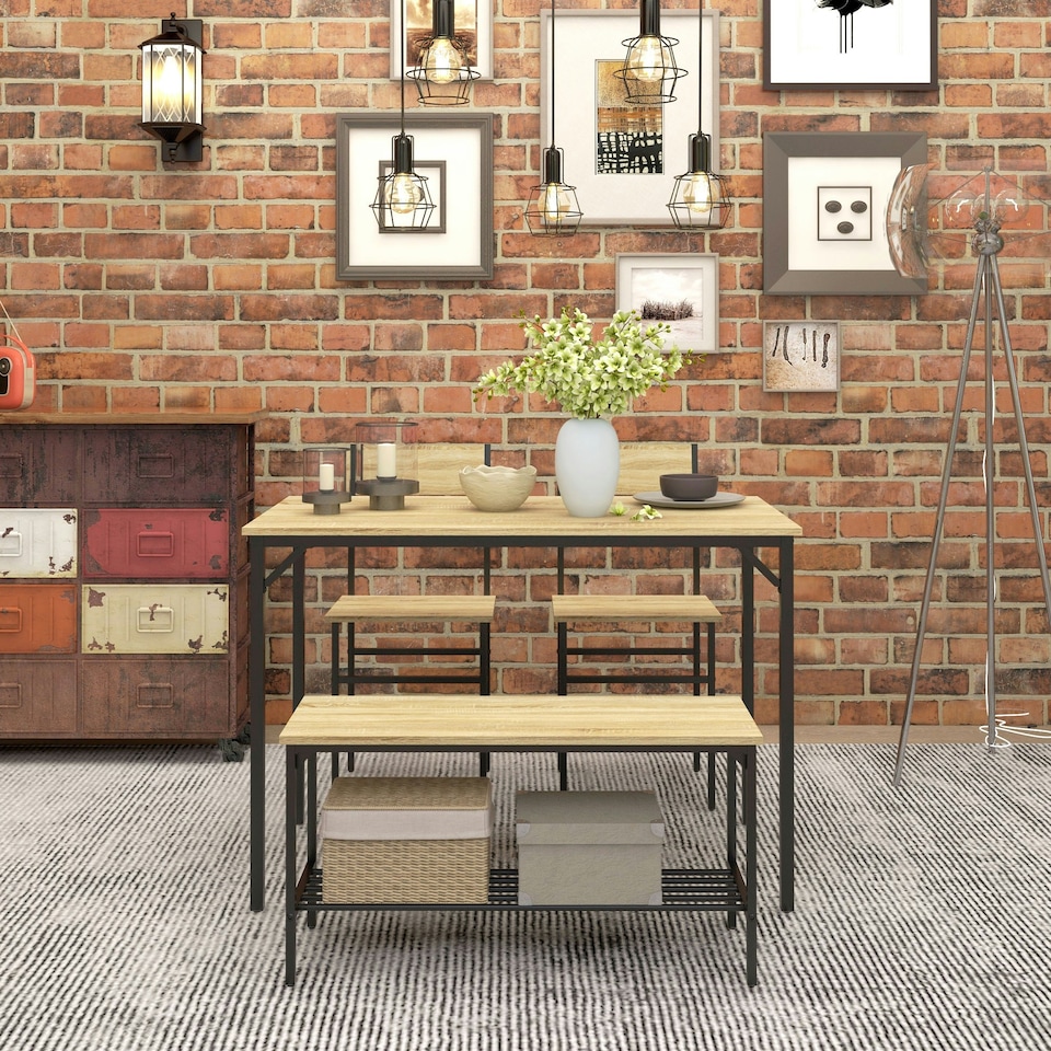 image 1 of HOMCOM Dining Table and Chairs Set of 4 with 2 Chairs Bench for Kitchen Natural