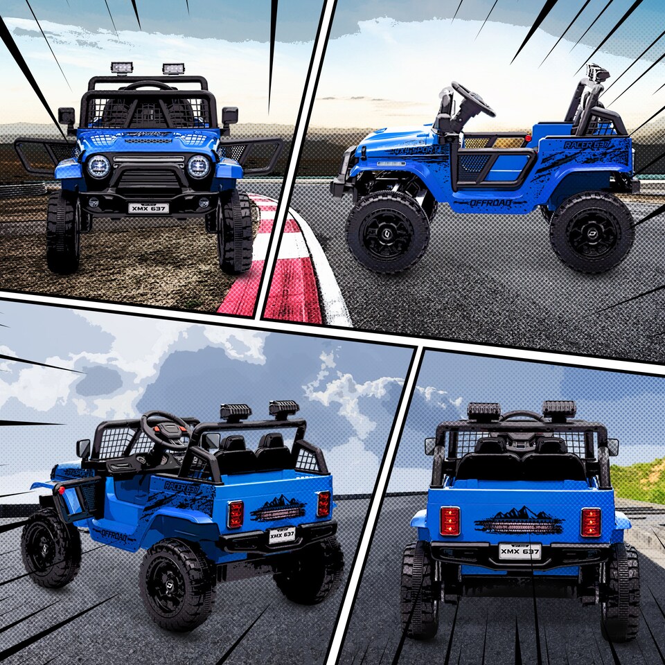 image 1 of AIYAPLAY Electric Car for Kids, 12V Kids Ride On Car with 4 Spring Suspension Wheels, Parental Remote Control, Music Horn LED Lights, Blue