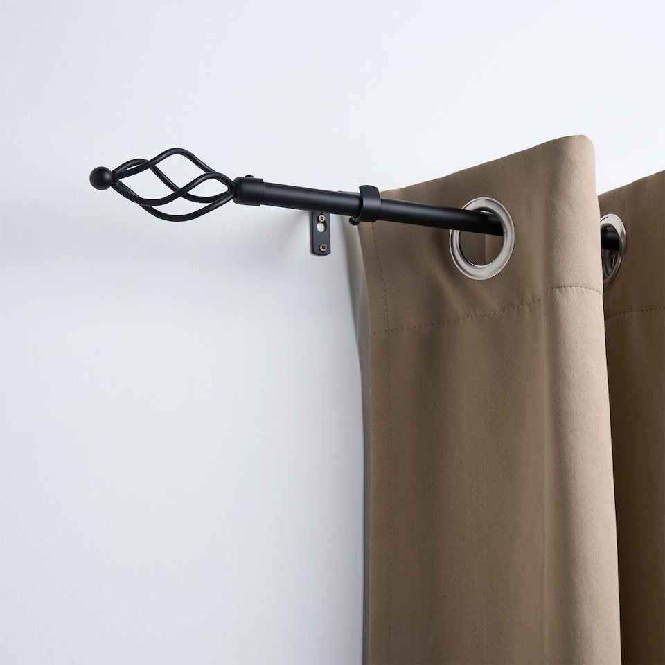 image 1 of OHS Curtain Pole Extendable 16mm Metal Finnials Twist End Rod 70-120cm | Black