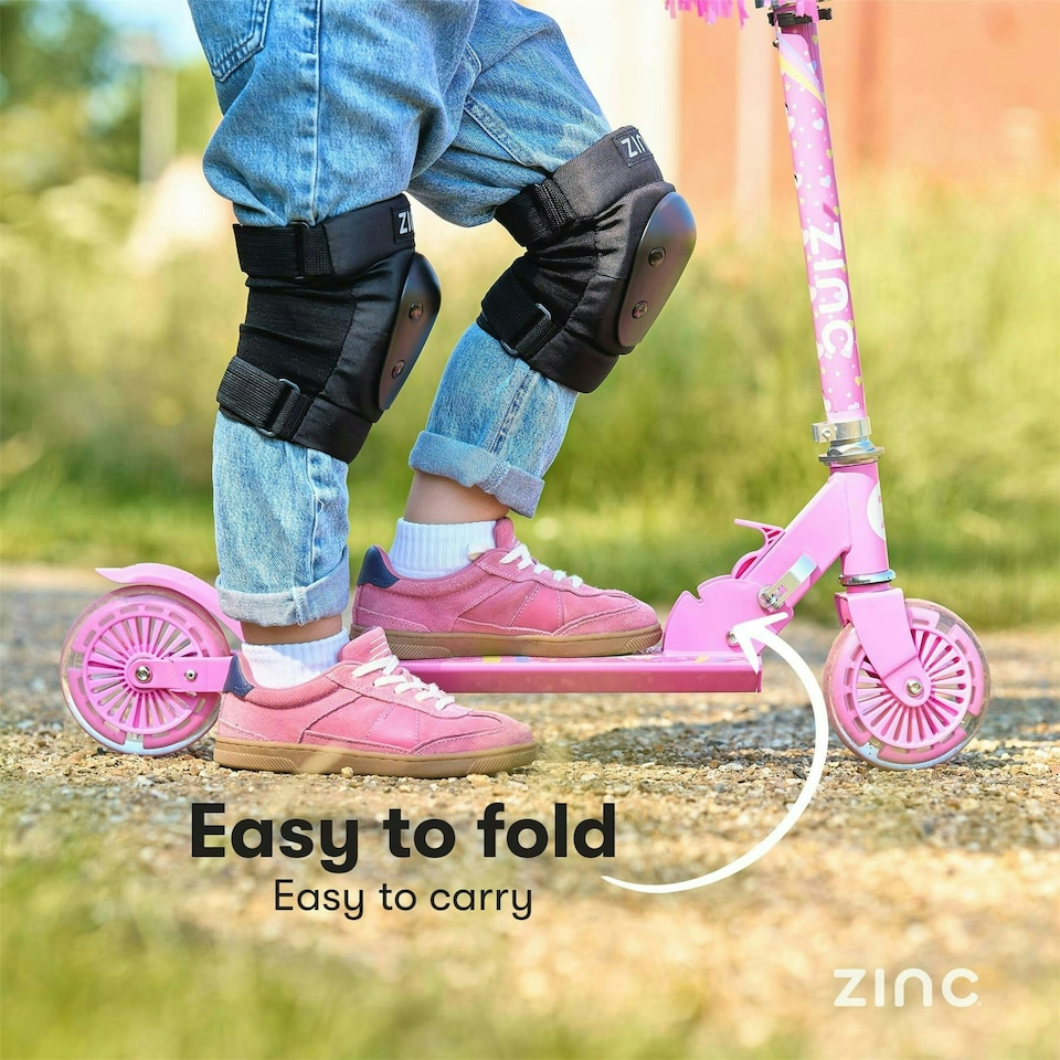 image 1 of Zinc Two Wheeled Folding Light Up Explorer Scooter - Unicorn with Tassels