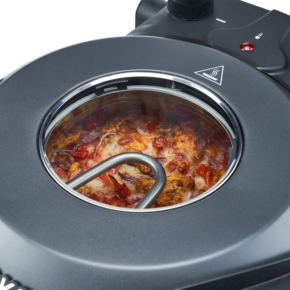 image 1 of Cooks Professional Electric Pizza Oven with Stone Base, Window, Paddles & Baking Sheet | Grey