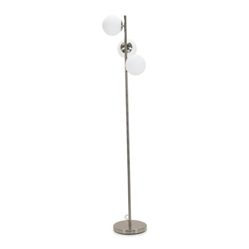 image 1 of ValueLights Jas Opal White Frosted Glass Globe Shades 3 Way Silver Chrome Floor Lamp