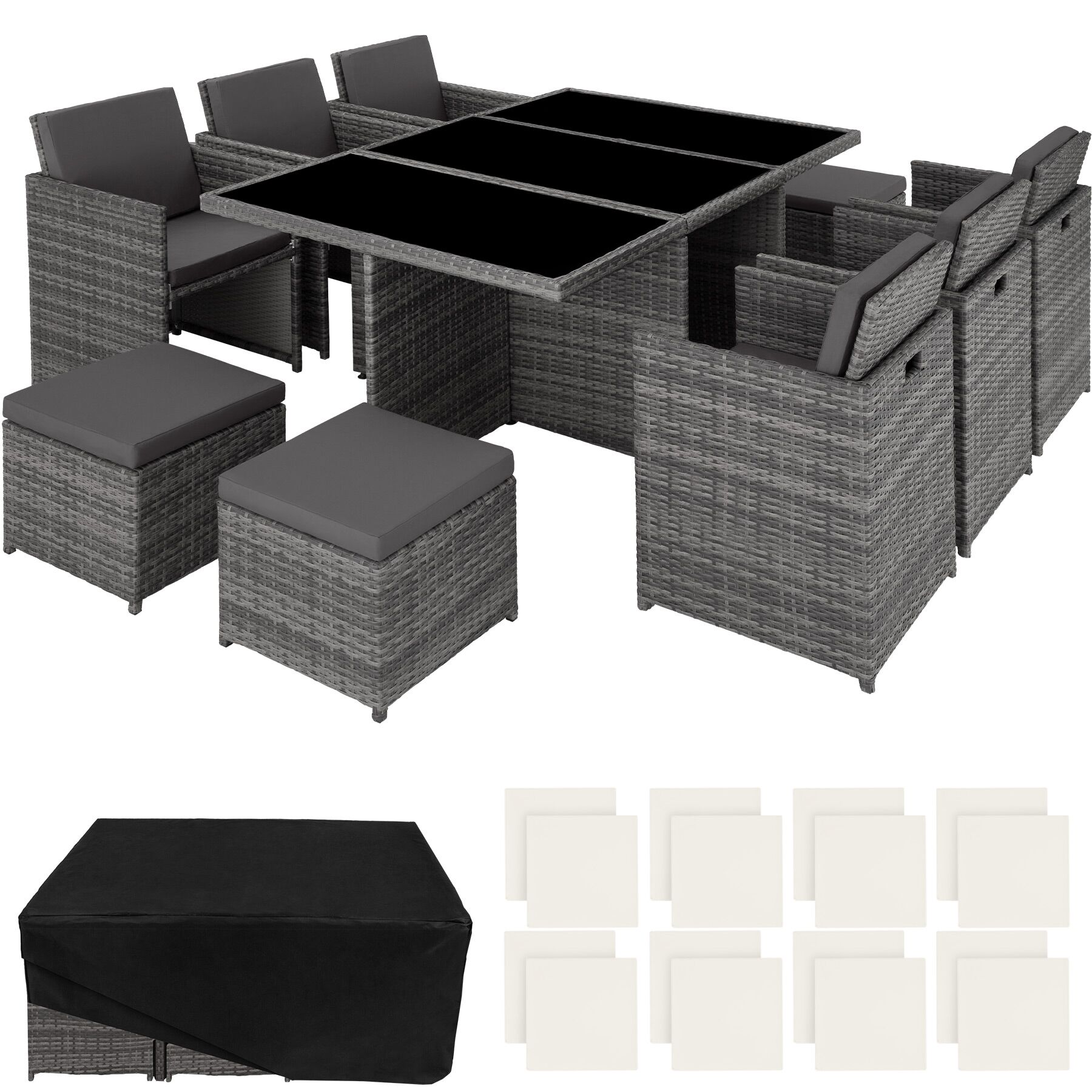 New York 6+4+1 Aluminum Rattan Seating Set with Protective Cover | Grey | grey | 1