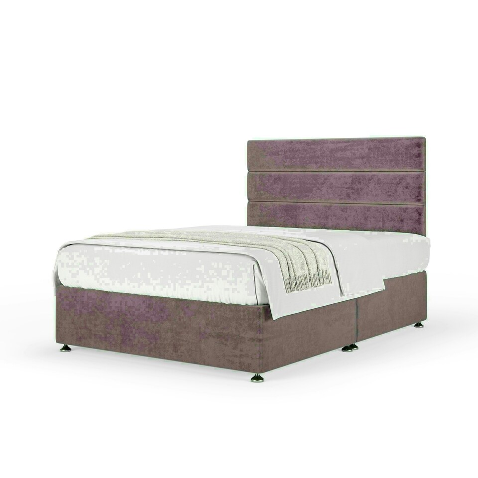 Mauve Naples Velvet No Drawer Divan Base and Milan Headboard Double