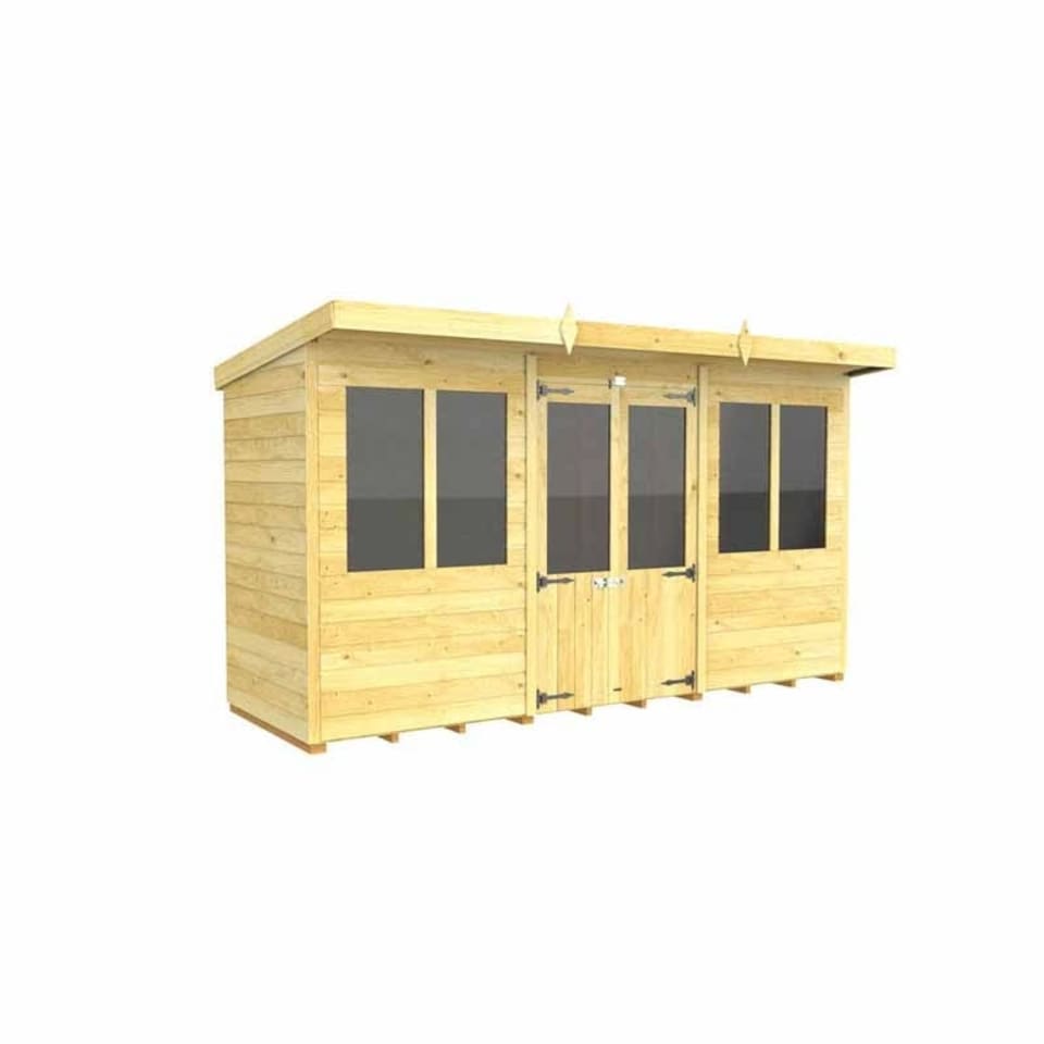 image 1 of 12ft x 4ft Pent Summer House - Wood - L118 x W358 x H201 cm Brown