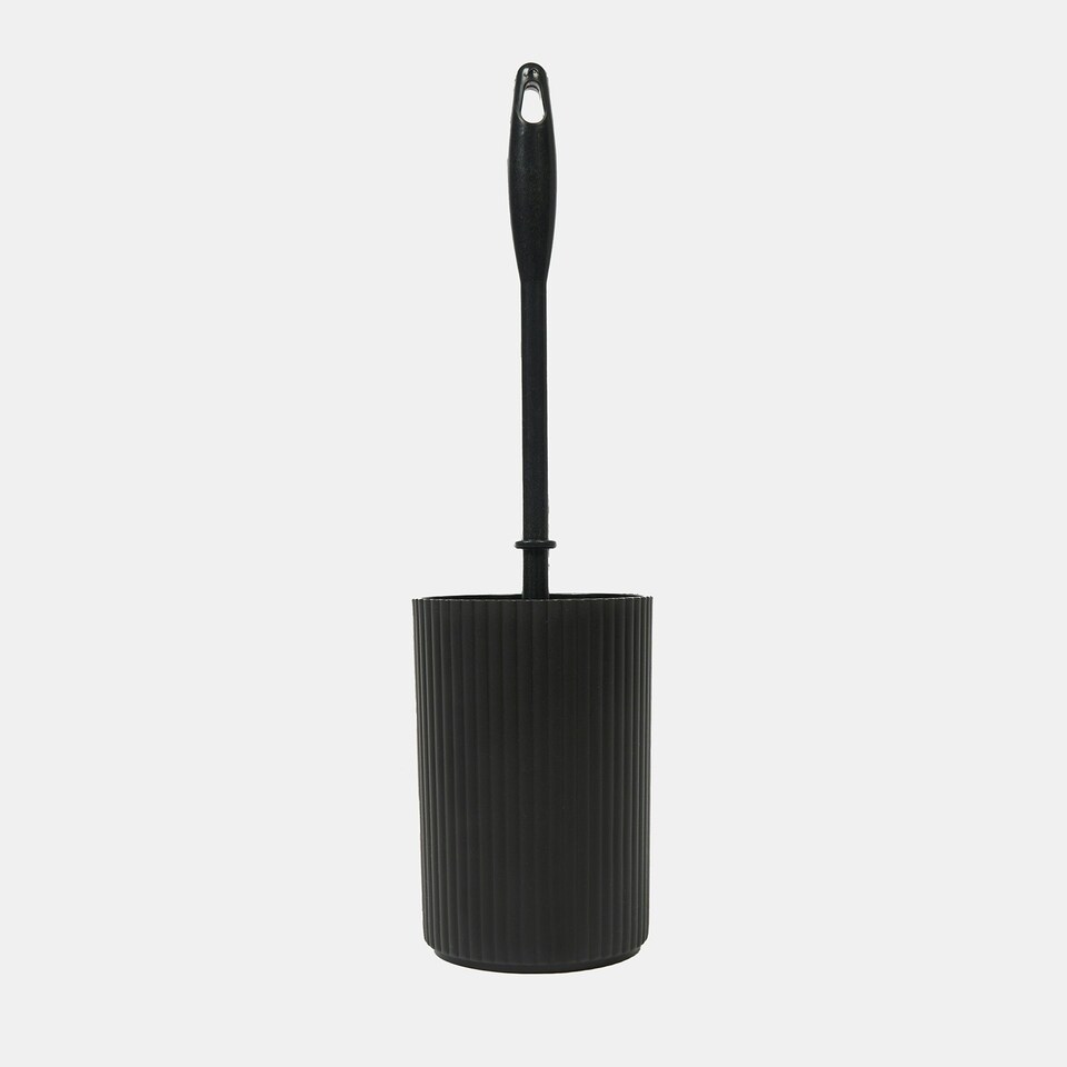 image 1 of OHS 4 Piece Ribbed Bathroom Set Soap Dish Dispenser Toothbrush Holder Tumbler Toilet Brush Accessories Organiser - Black