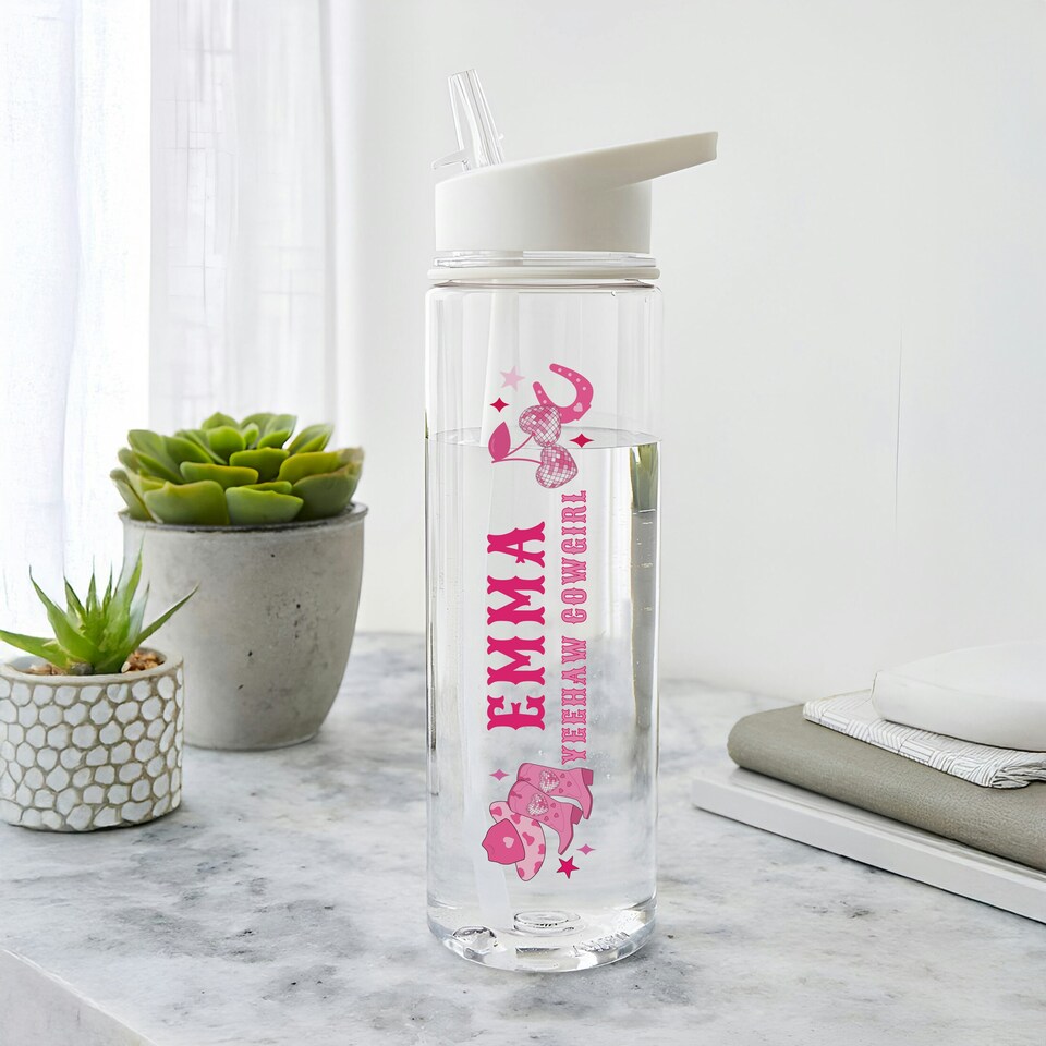 image 1 of Personalised Cowgirl Water Bottle Clear | One Size