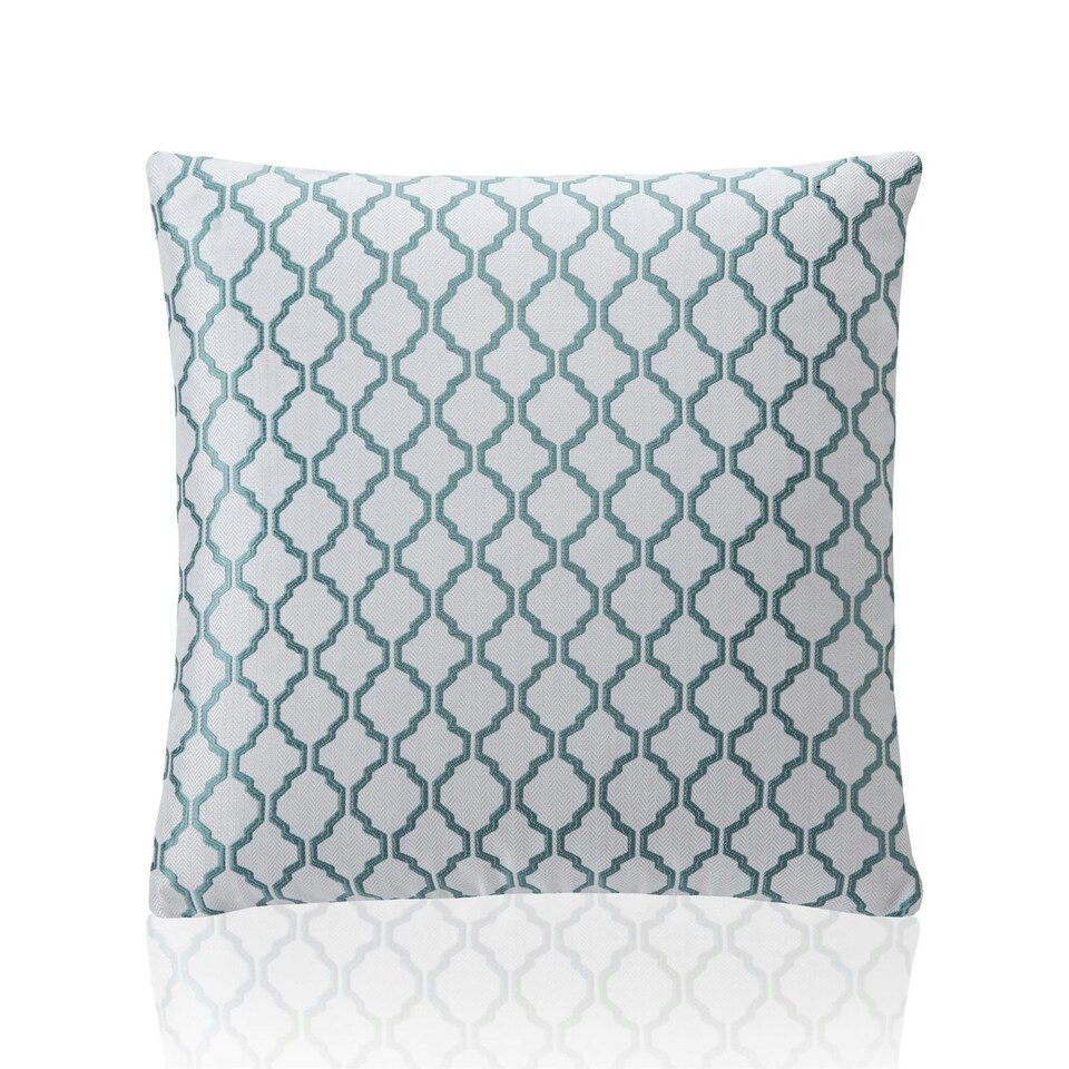 image 1 of Two Tone Geometric Jacquard 45cm x 45cm Teal Cushion Set of 4 | Blue | White | 45cm x 45cm x 10cm | 4