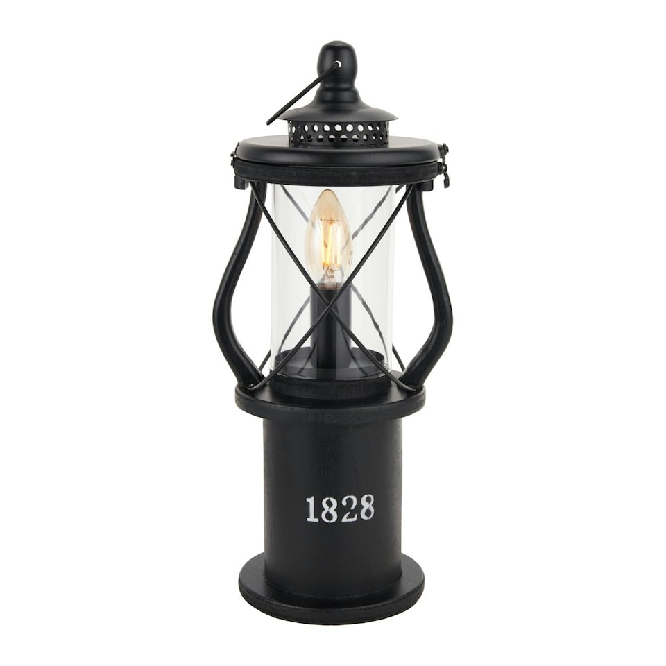 image 1 of Black Wood Lantern Table Lamp Miners Oil Lamp