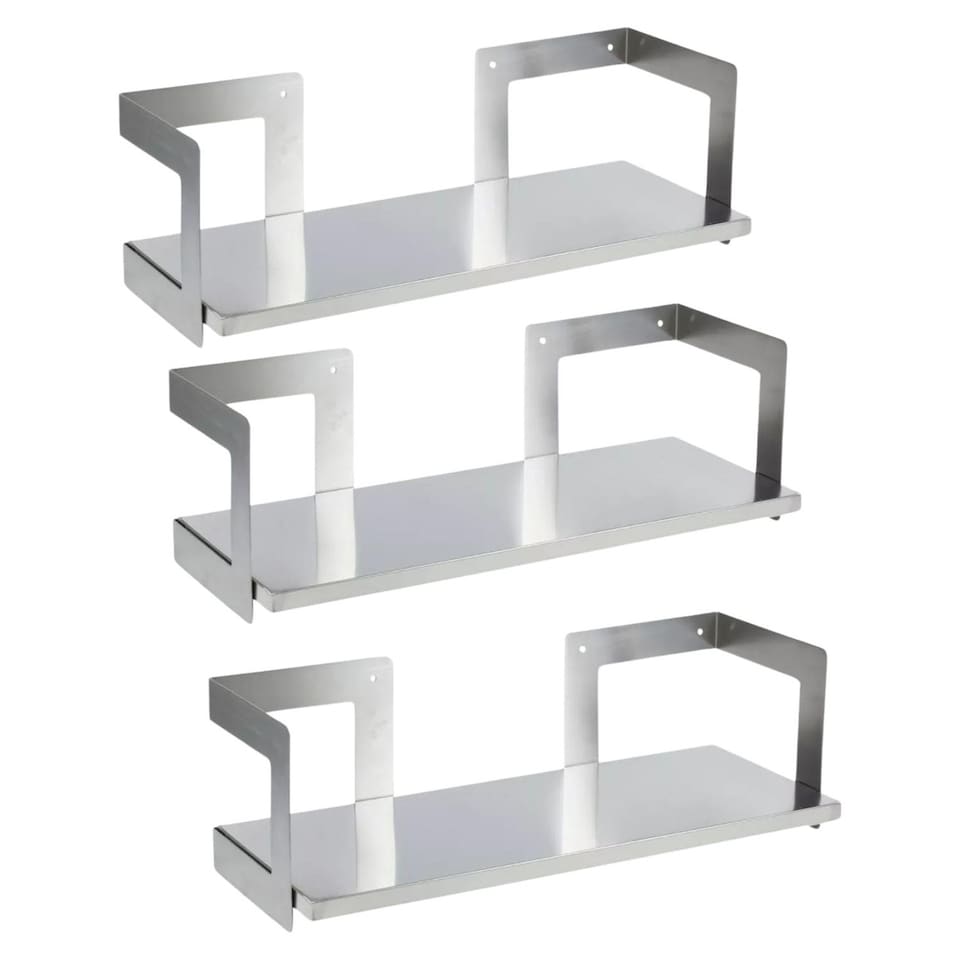 image 1 of Stainless Steel Wall Shelf with Double Metal Brackets - 60x23.5cm | Grey | 3