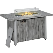 Outsunny Fire Pit Table with 50,000 BTU Burner, Cover, Glass Screen, Grey | Grey | Grey