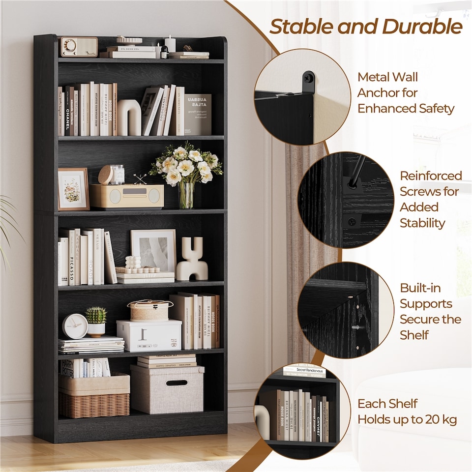 image 1 of Yaheetech 6-Layer Open Bookshelf with Top Open Compartment-Black