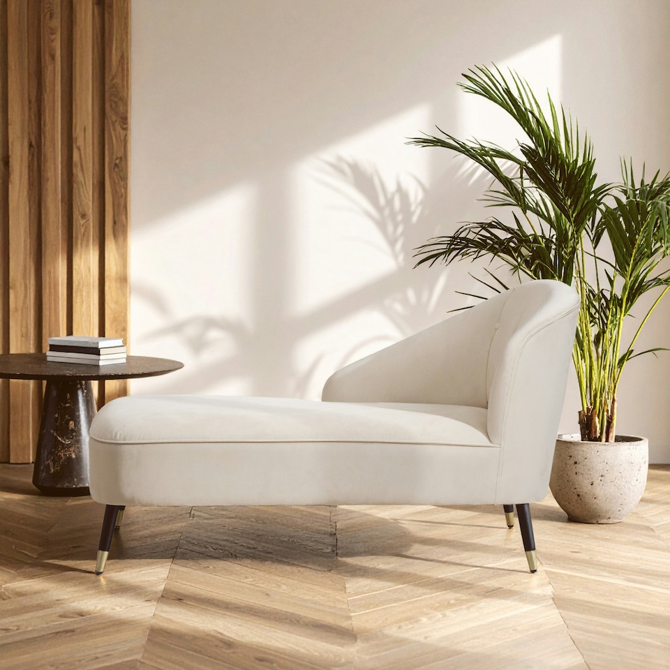 image 1 of Interiors by Premier Cream Chaise Lounge Sofa, Upholstered Velvet Sofa for Lounge, Living Room, Right Arm Chaise Accent Lounge