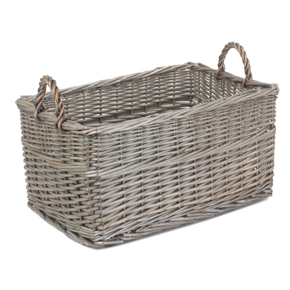 image 1 of Medium Shallow Antique Wash Storage Basket | Brown | Brown