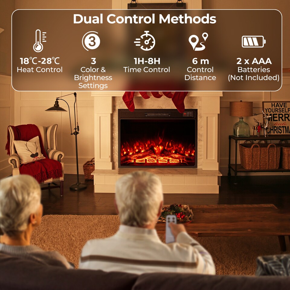 image 1 of COSTWAY Electric Fireplace 750W/1500W Fireplace Insert Black