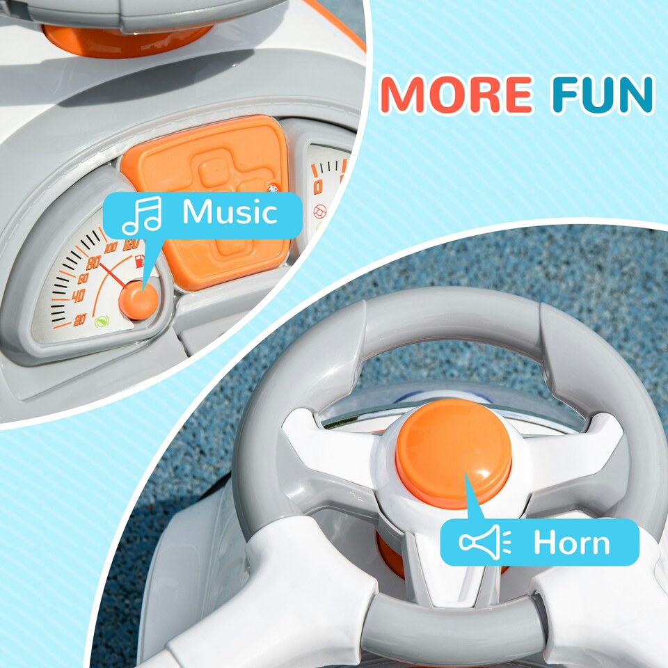 image 1 of AIYAPLAY 3 in 1 Ride on Push Car, Cartoon Robot Foot to Floor Slider - White