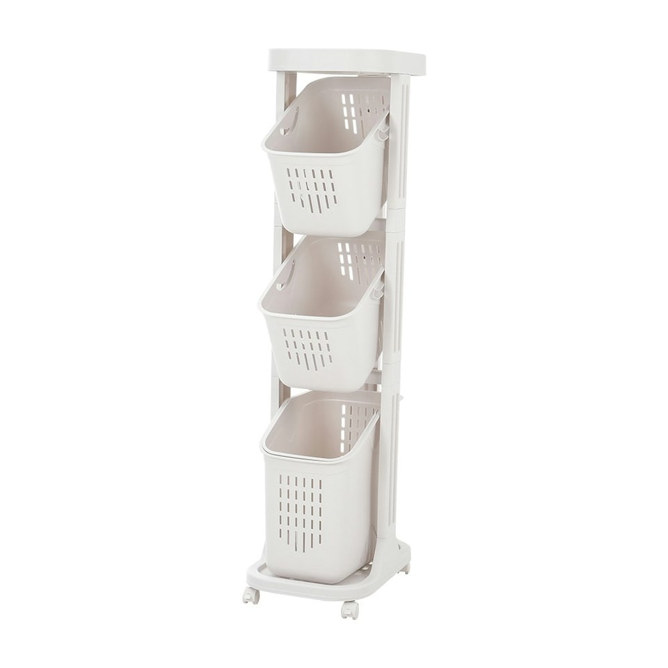 image 1 of Living and Home 4-Tier Laundry Basket with Wheels