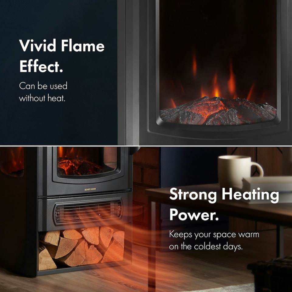 image 1 of VonHaus Stove Heater with Panoramic View & Log Storage
