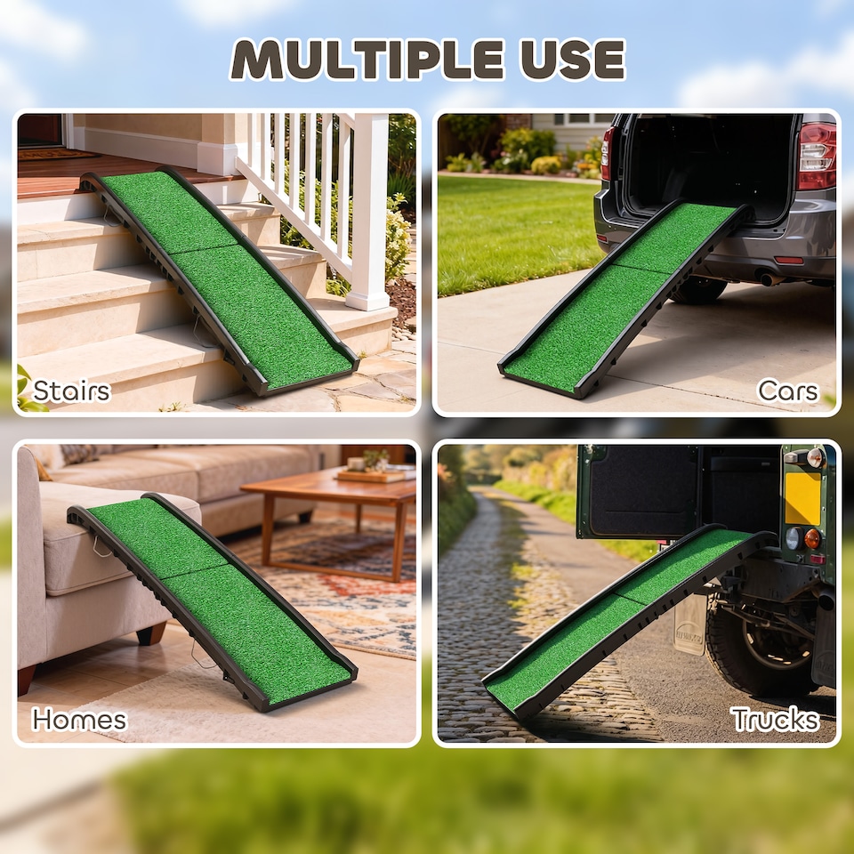 image 1 of PawHut Dog Ramp for Car Foldable & Portable, Artificial Anti-slip Surface | Black