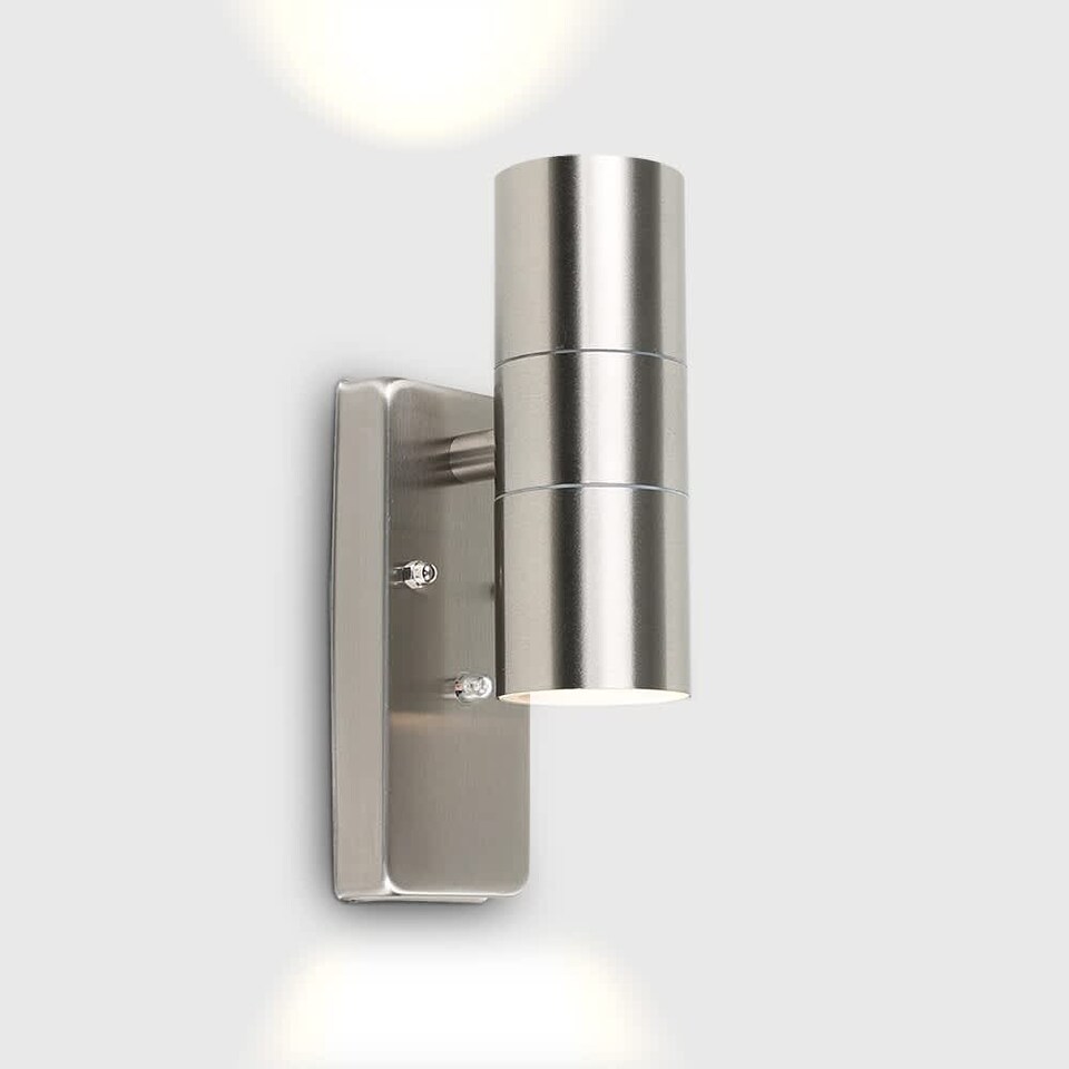 image 1 of ValueLights Brushed Chrome IP44 Rated Up Down Outdoor Security Wall Light