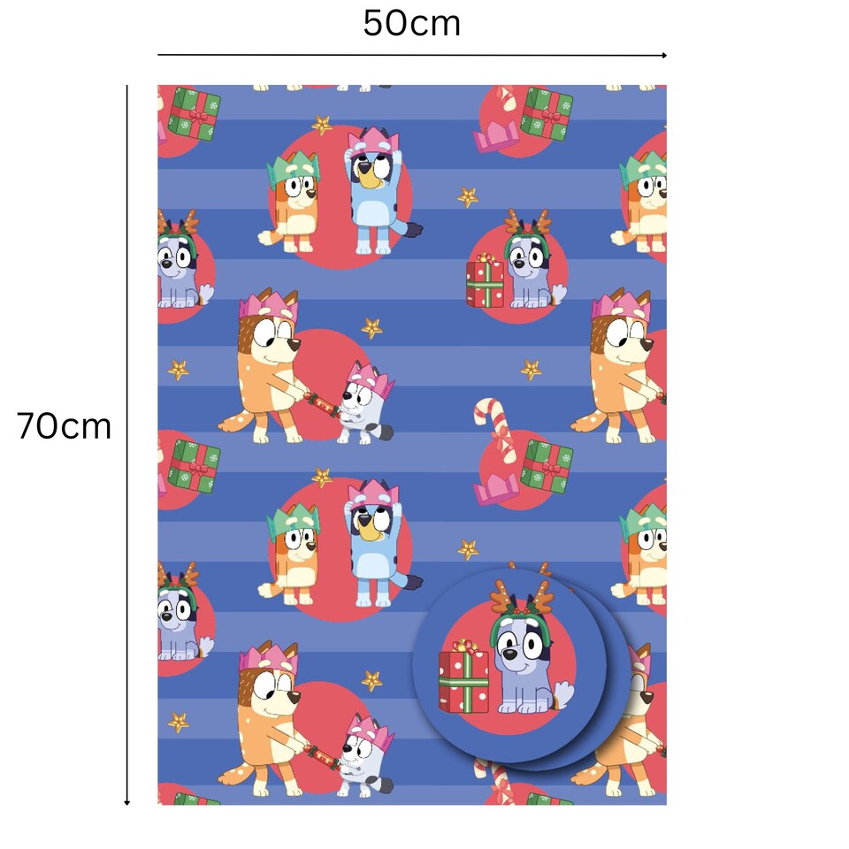 image 1 of Bluey Christmas 2 Sheets & 2 Tags Gift Wrap