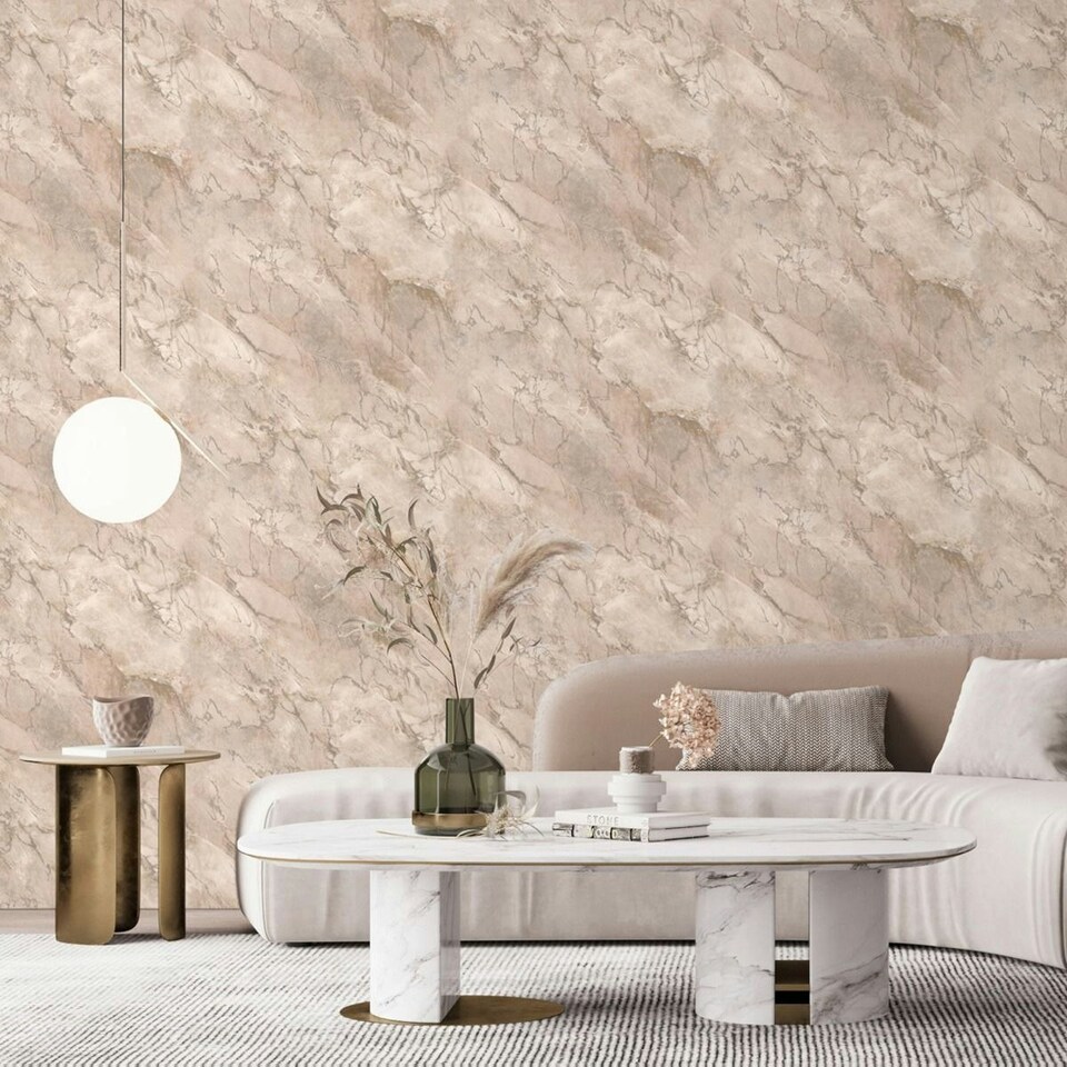 image 1 of Belgravia Marble Wallpaper - Blush - 10m x 53cm Pink