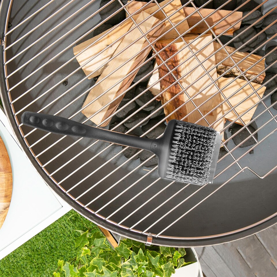 image 1 of BobbyQ Black BBQ Grill Cleaning Brush Scrubber & Scraper - Outdoor Barbecue Grilling Cleaning Barbecue Brush with Hook - 49cm
