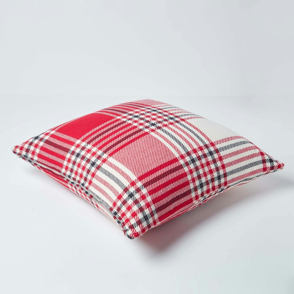 image 1 of Homescapes Red Tartan Pattern Cushion Cover - 45 x 45 cm | Red | Red | 45 x 45 cm