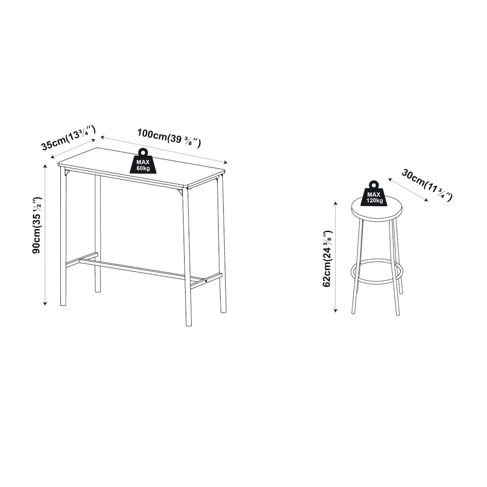 image 1 of CANCUN Bar Table & Stools Set Kitchen Dining Breakfast Industrial Furniture | Multi | 3 Piece White Marble