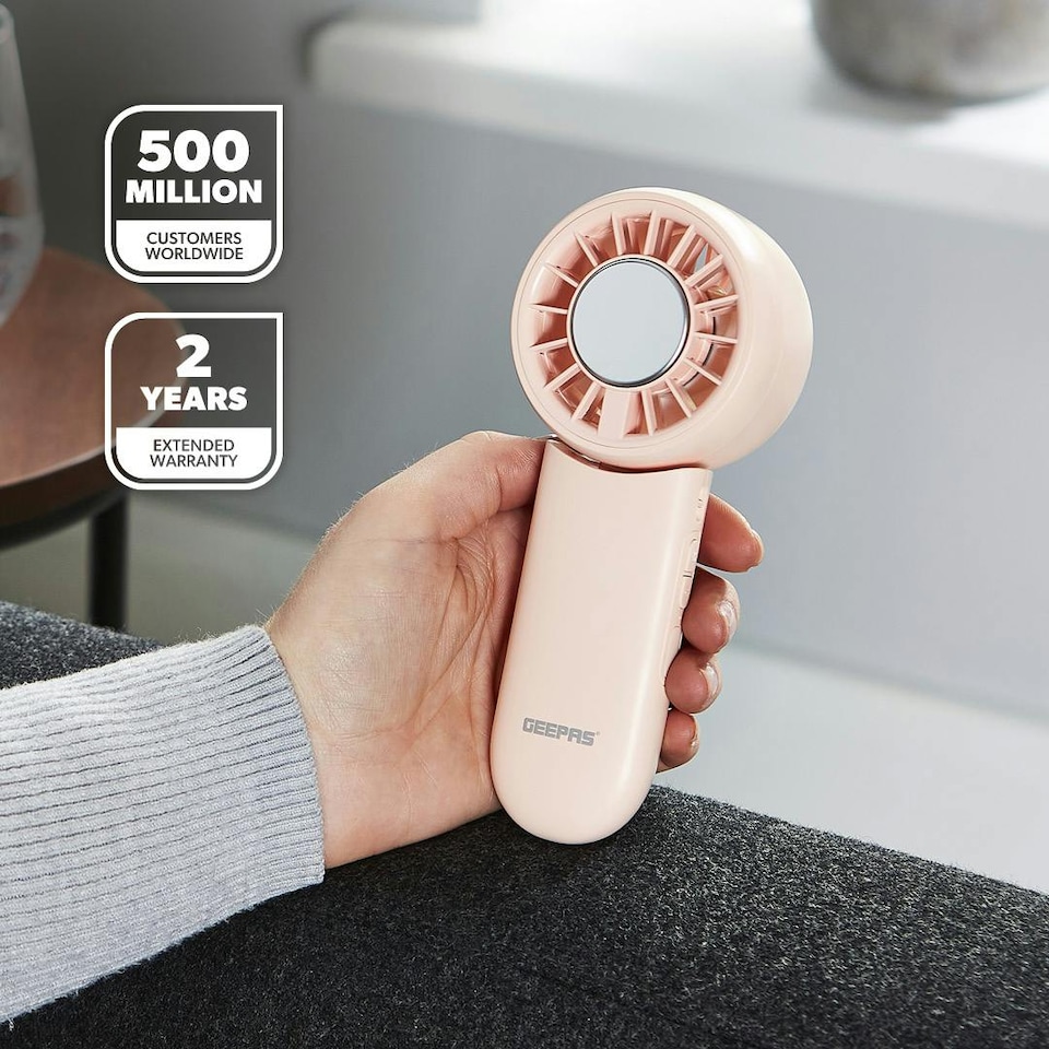 image 1 of GEEPAS Mini Foldable Portable Handheld USB Fan - Pink
