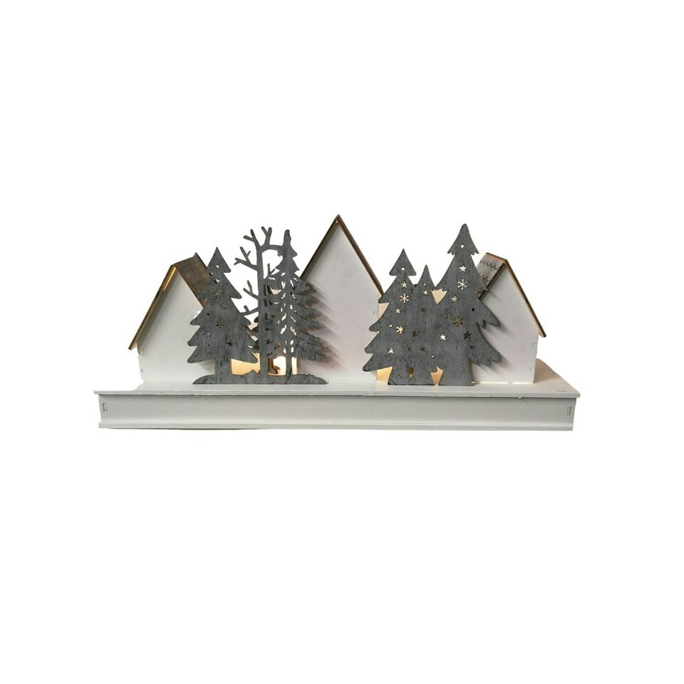 image 1 of 44cm Battery Light Up Warm White Christmas Winter Wooden Village with Reindeer Scene