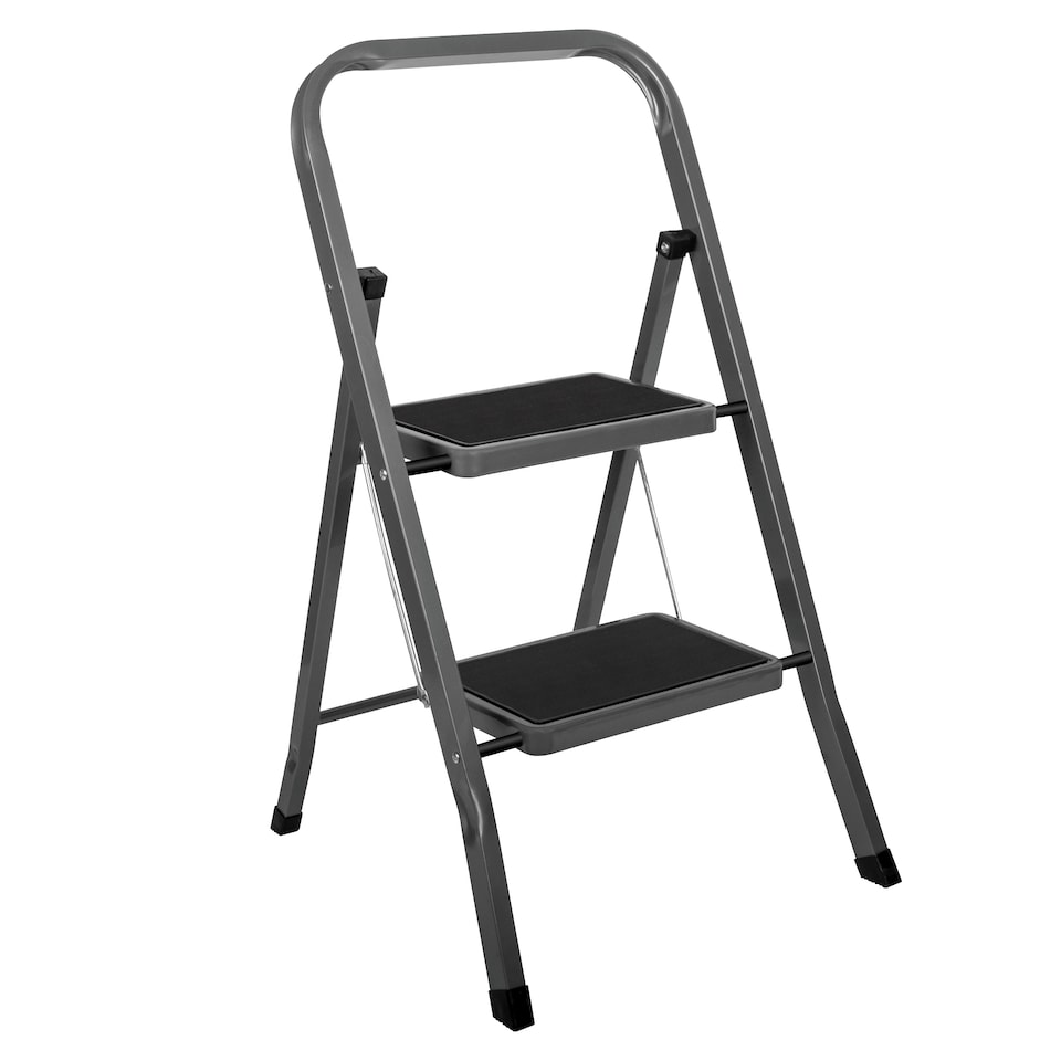 image 1 of Futura 2 Step Ladder Grey, Heavy-Duty Steel Folding Home DIY Step Stool with Wide Non-Slip Steps & Anti Slip Feet 150kg Capacity