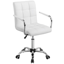 Yaheetech PU Leather Height Adjustable Office Chair Mid-Back White