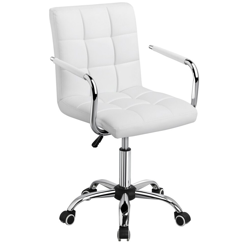 image 1 of Yaheetech PU Leather Height Adjustable Office Chair Mid-Back White