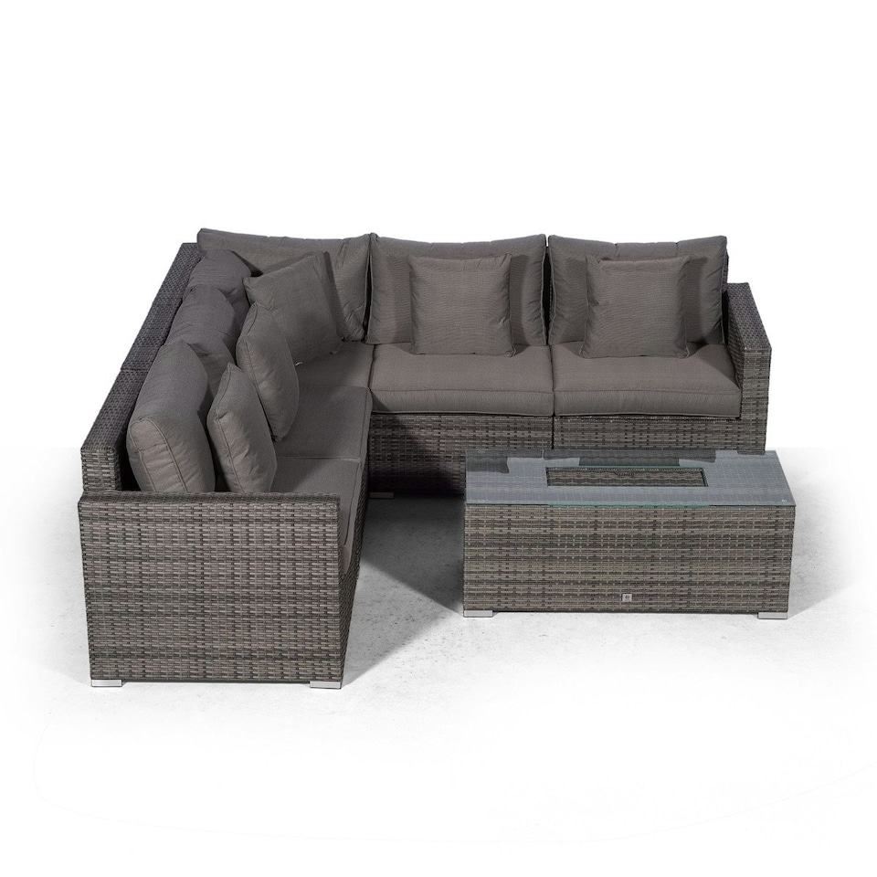 image 1 of Havana 5 Seat Rattan Corner Sofa Set with Drinks Cooler Coffee Table Grey | Grey