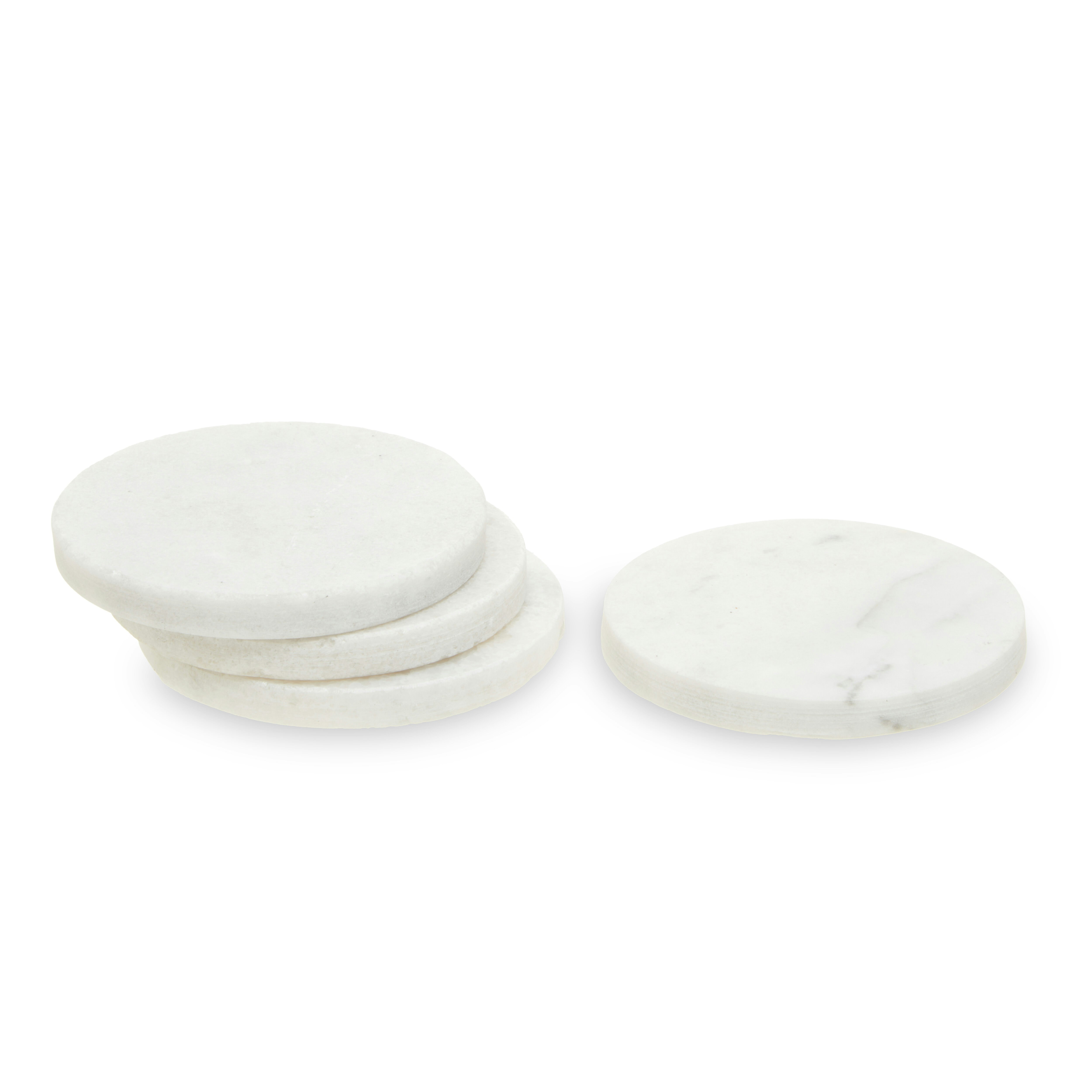 Orsina Set Of Four White Marble Round Coasters, Durable Natural Stone Coasters