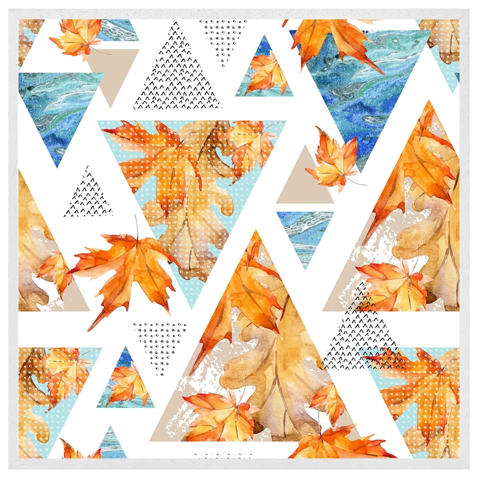 image 1 of Autumn geometrics with maple leaves (Picutre Frame) White | L