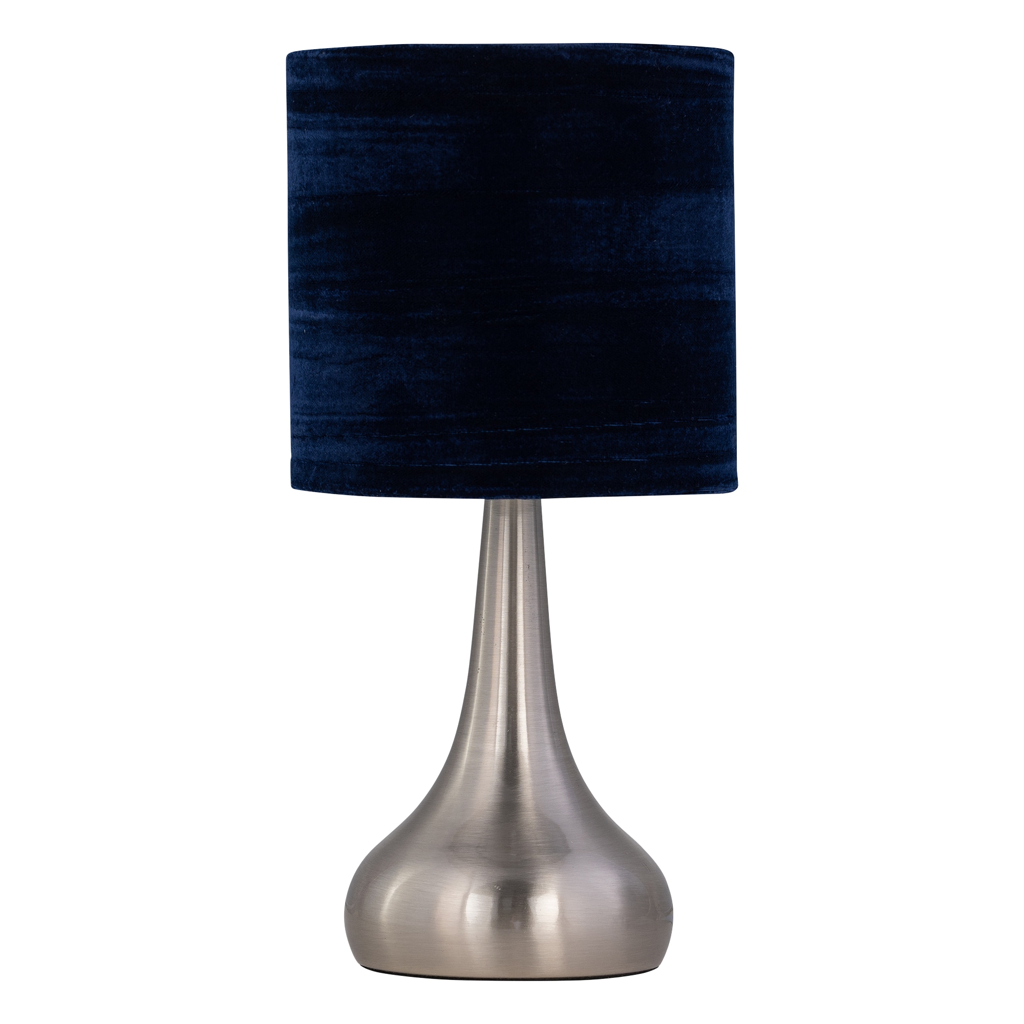 Romana - Brushed Chrome Touch Table Lamp with Navy Blue Crushed Velvet Chrome Satin nickel plate and navy velvet 1