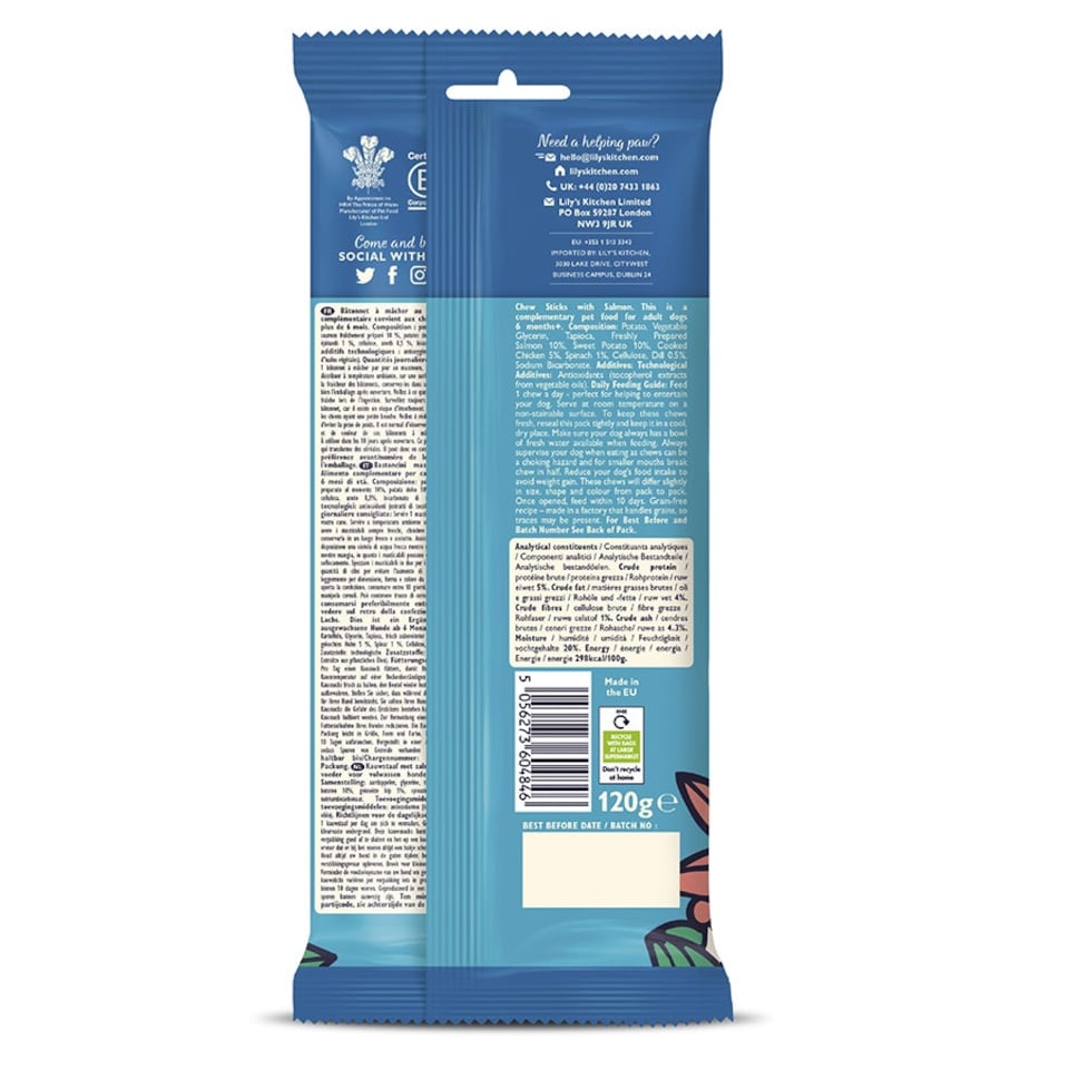 image 1 of Lily's Kitchen Dog Chew Sticks With Salmon 120g (Pack of 10)