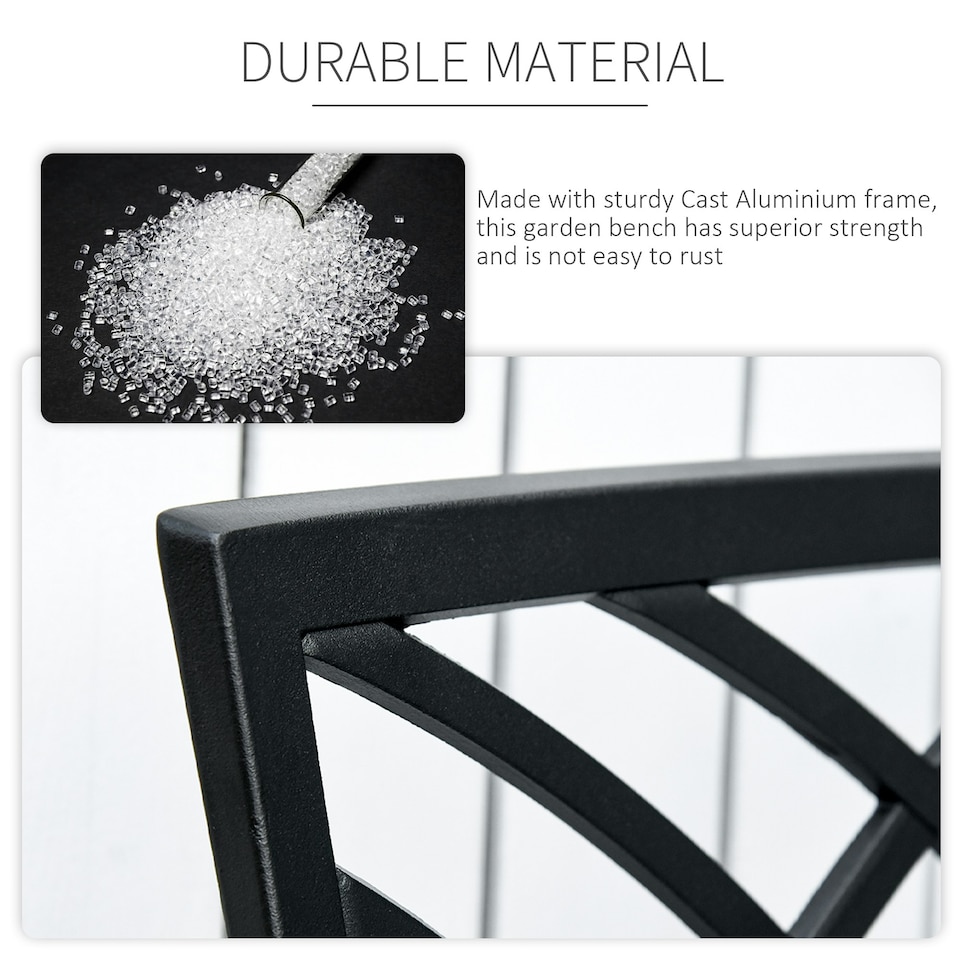 image 1 of Outsunny 2-Seater Cast Aluminium Garden Bench Loveseat Ergonomic Armrest