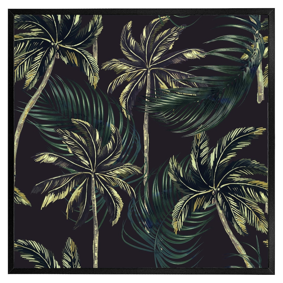 image 1 of Green palm on black (Picutre Frame) Brown | Oak | S
