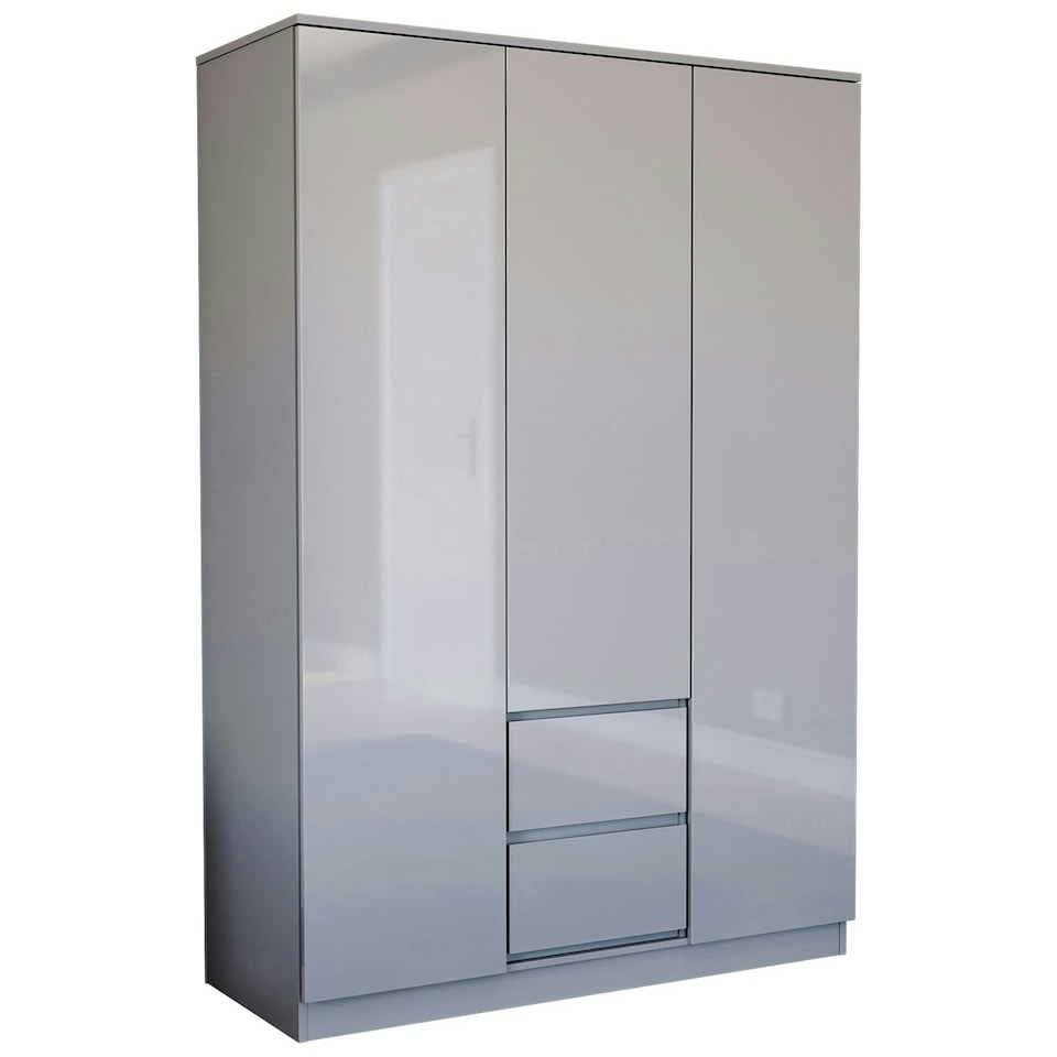 image 1 of Vida Designs Glinton 3 Door 2 Drawer Wardrobe High Gloss Doors With Shelf & Clothes Rail, 100% FSC, Grey