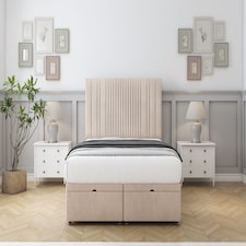 Sloomy Kingsley Sand Naples Ottoman Bed Base With 54" Floor Standing Headboard 2'6 Small Single | Cream | Sand | Small Single | 1
