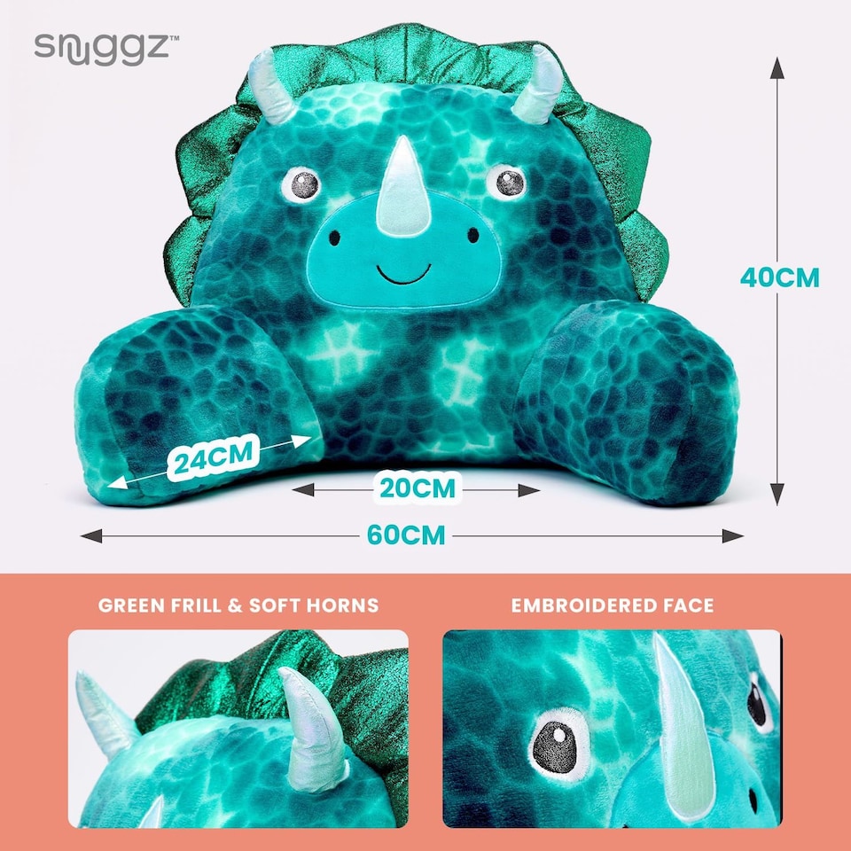 image 1 of Snuggz Dinosaur Cuddle Cushion Backrest Novelty Reading Pillow Relaxing Arm Back Support Soft Cosy Bed Pillow
