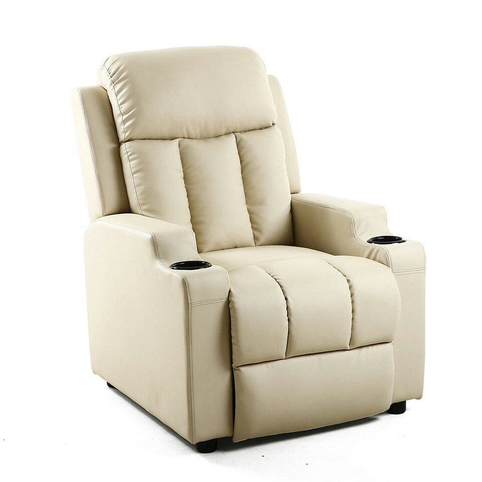 image 1 of Studio Bonded Leather Recliner w Drink Holders Sofa Chair (Cream)