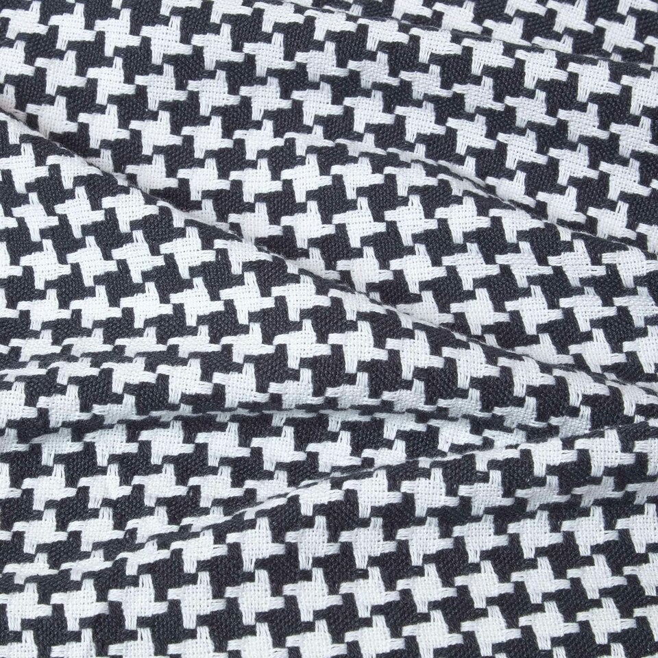 image 1 of Homescapes Black Houndstooth 100% Cotton Bedspread Throw - 255 x 360 cm Black