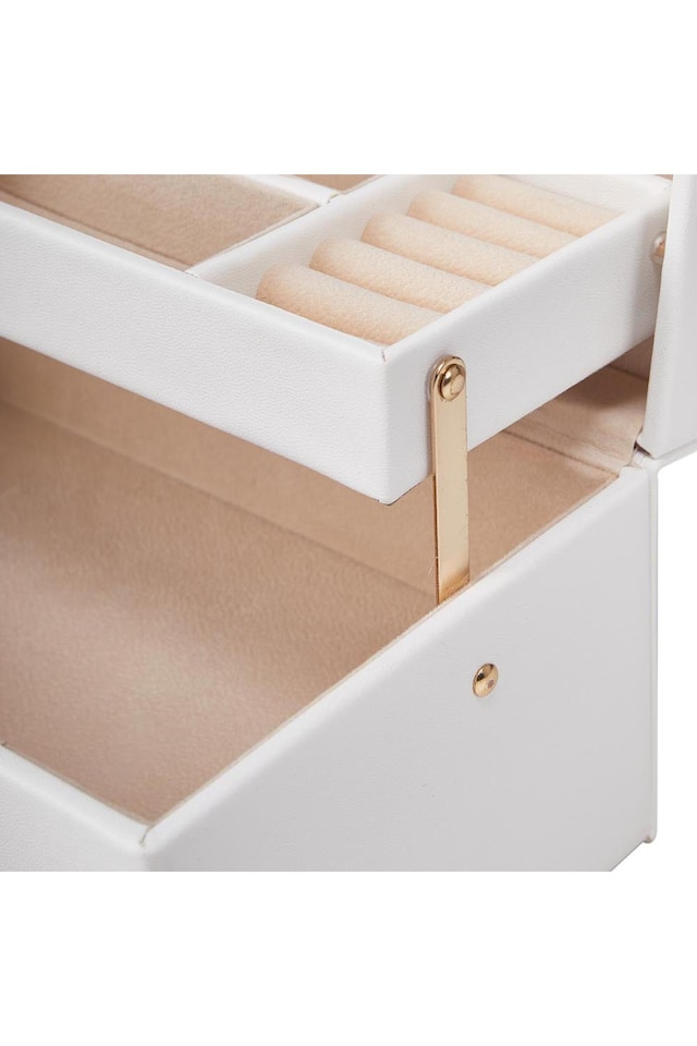 image 1 of Living and Home Lockable Jewellery Storage Box with Drawer-White | White