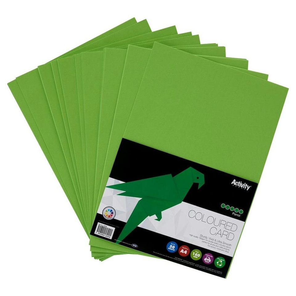 image 1 of Pack of 50 Sheets A4 Parrot Green 160gsm Card by Premier Activity