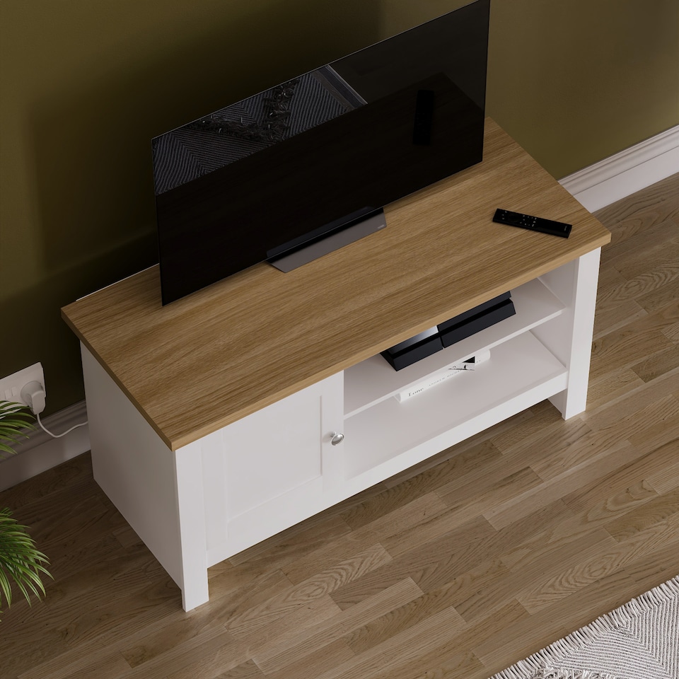 image 1 of Vida Designs Arlington 1 Door TV Unit Shaker Entertainment Storage, White & Oak | White | White & Oak | 1